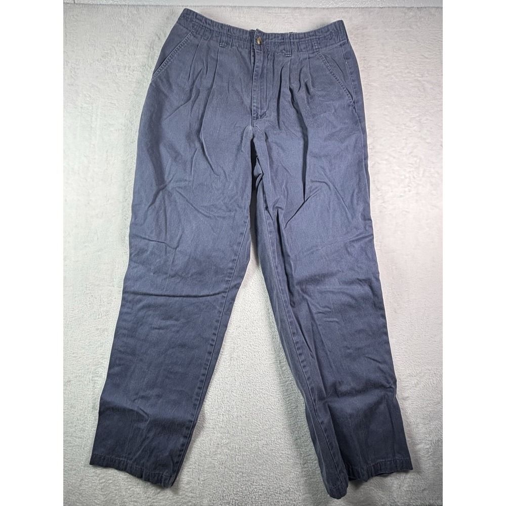Eddie Bauer Mens Light Blue Cotton Straight Leg Pleated Pants W36 L29